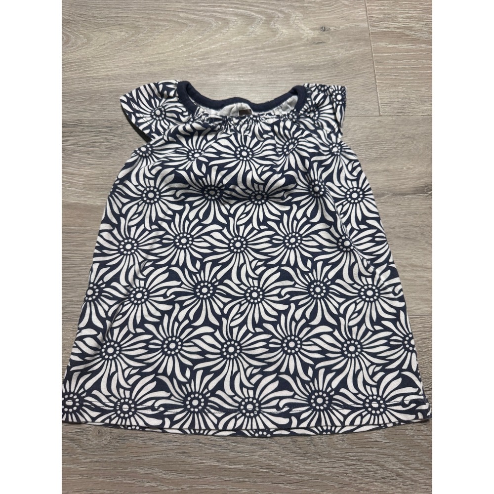 Tea Collection Baby Girls Navy Blue White Floral Sunburst Tunic Top 3-6 Months